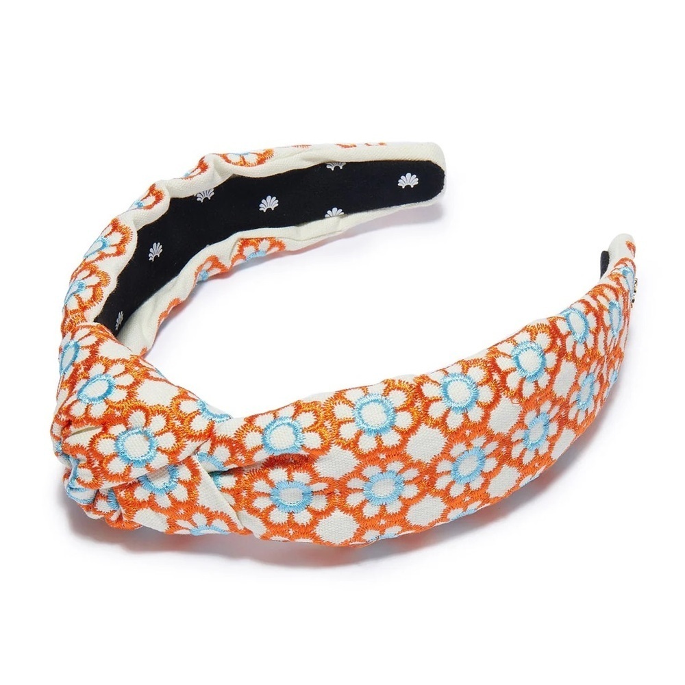 NWT LELE SADOUGHI Marigold Embroidered Knotted Headband Papaya Orange and Blue